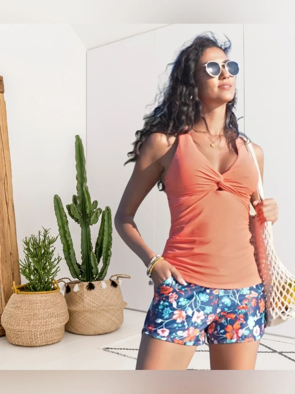 Tempt Me 2PC Tankini Floral Shorts Swimming Suit